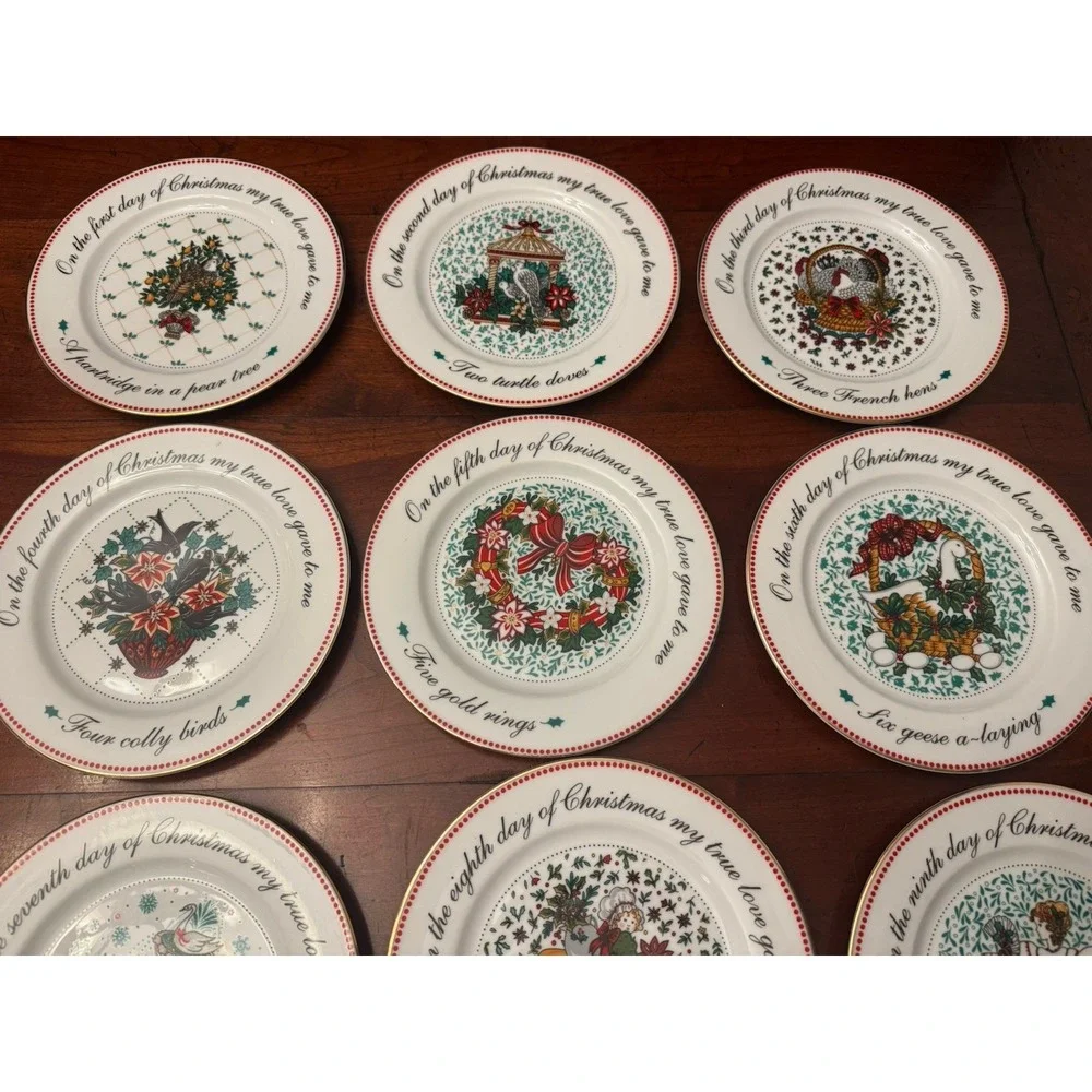12 Days Of Christmas Complete Set Domestications Gold Rimmed Plates 8 1/8